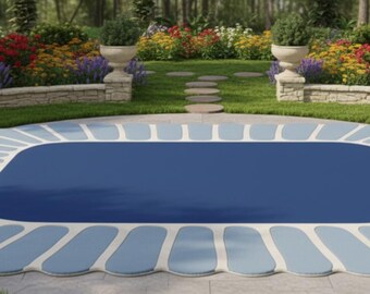 Handmade Blue Scalloped Border Rug-Modern Wavy Edge Area Rug for Living Room,Bedroom,Patio-Contemporary Navy Blue Scallop Carpet-Costom size
