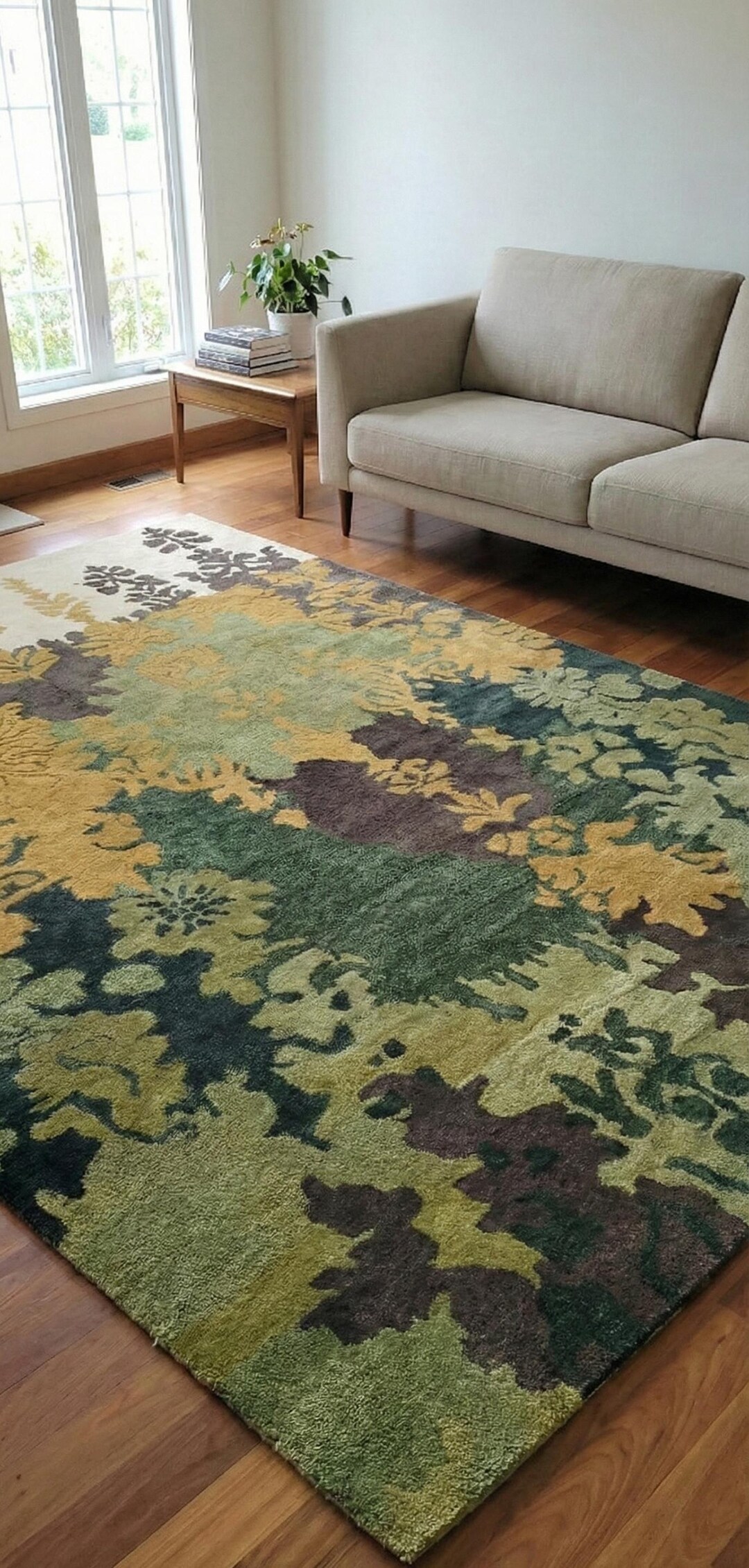 Hand Tufted Green Abstract Rug, Wool Area Rug, Moss Garden Design ...