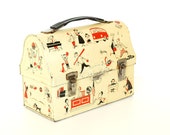 Seau de déjeuner de métal lithographiées Vintage / boîte à Lunch avec American Teenager thème (c.1956) - Rare à collectionner, décor industriel, stockage