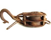 Vintage Antique Large Iron Double Pulley, Complete, Working Condition (c.1920s) - Industrial Decor, Collectible