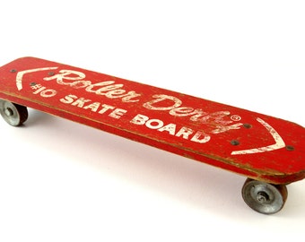 Vintage Roller Derby Skate Board in Red, Wood Skateboard with Steel Wheels (c.1950s) - Collectible, Unique Shelf, Retro Toy Collectible