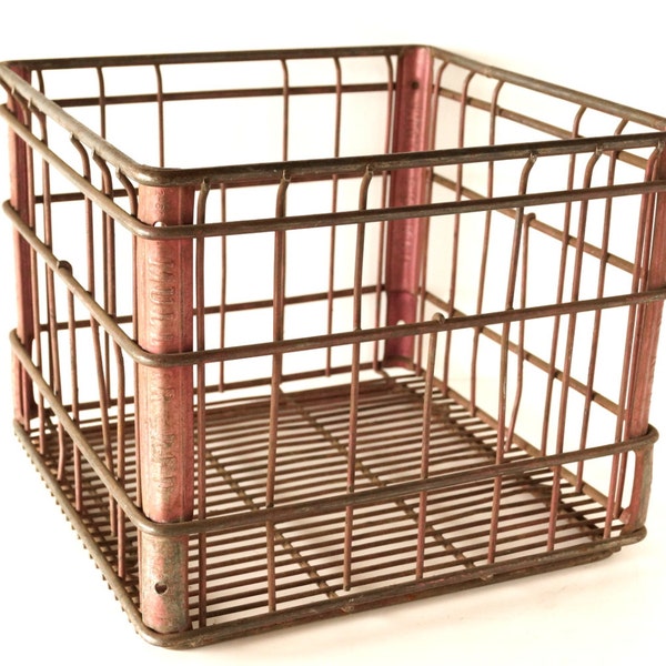 Vintage Metal Dairy Crate / Wire Milk Crate Bottle Basket "MULLER DAIRY" (c1966) N5 - Industrial Decor, Storage, and more