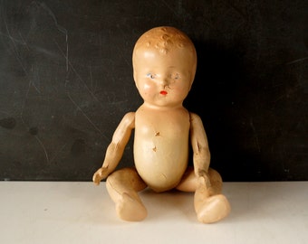 Vintage / Antique Composition Baby Doll with Molded Hair and Jointed Arms and Legs (10 inches) N2 - Collectible, Doll Parts
