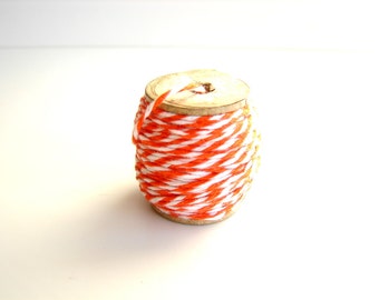 Orange Zest, Orange and White Bakers Twine (10 yards) on Vintage Spool - Gift Wrapping, Crafts, and more