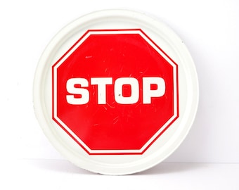 Vintage Metal Stop Sign Tray (c.1970s) - Cocktail or Beverage Tray