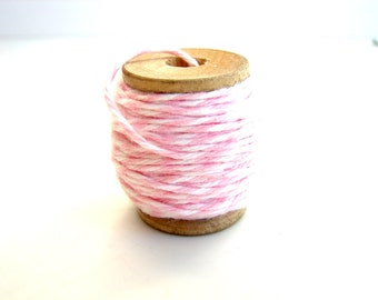 First Blush Pink and White Bakers Twine (10 yards) on Vintage Spool - Gift Wrapping, Crafts, and more