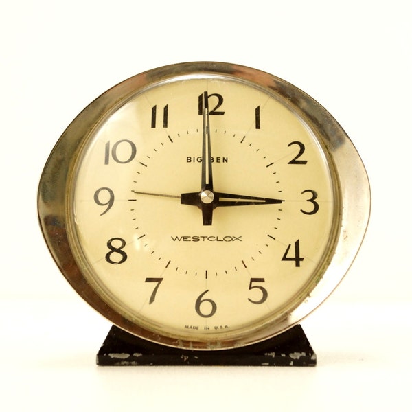 Vintage Big Ben Westclox Alarm Clock in Black and Ivory (c.1943) -  Collectible Clock, Steampunk Supplies, Clock Parts