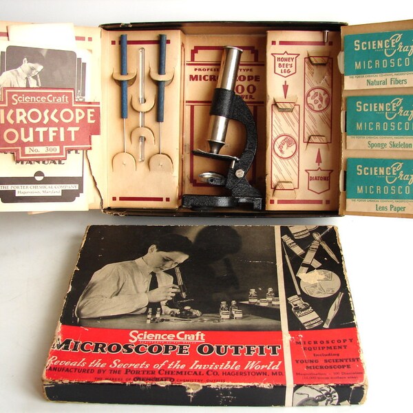 Vintage ScienceCraft Microscope Outfit No. 300 (from 1936) - Collectible, Photo Prop, and more