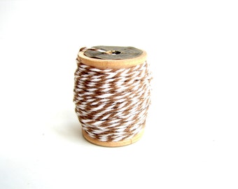 Brown and White Bakers Twine (10 yards) on Vintage Spool - Gift Wrapping, Crafts, and more