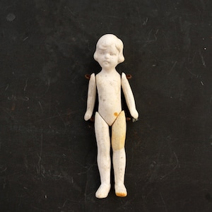 Vintage / Antique Jointed Bisque Doll with Molded Hair, Made in Germany, Numbered, 4&quot; tall (c.1860s) N3 - Collectible Frozen Charlotte Doll