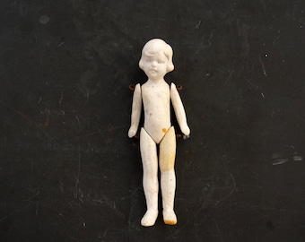 Vintage / Antique Jointed Bisque Doll with Molded Hair, Made in Germany, Numbered, 4" tall (c.1860s) N3 - Collectible Frozen Charlotte Doll