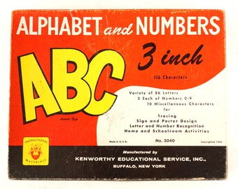 Vintage Kenworthy Alphabet and Numbers Set (c.1953) - Collectible, Home Decor, Altered Art