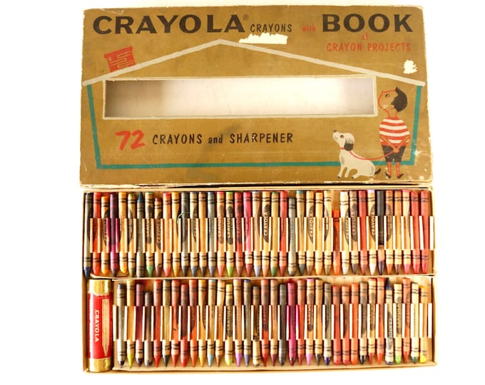 Vintage Crayola Crayons No. 72 Box of Original Crayons With Sharpener