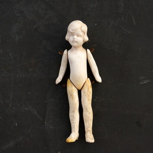 Vintage / Antique Jointed Bisque Doll with Molded Hair, Made in Germany, Numbered, 4&quot; tall (c.1860s) N1 - Collectible Frozen Charlotte Doll