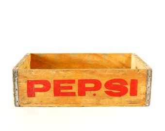 Vintage Pepsi-Cola Wooden Beverage Crate #1-81, Pepsi Crate in Red (c.1981) - Industrial Storage Box, Beverage Collectible