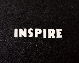 Vintage White Ceramic Push Pins "INSPIRE" - Bulletin Board Decor, Altered Art Supply, and more