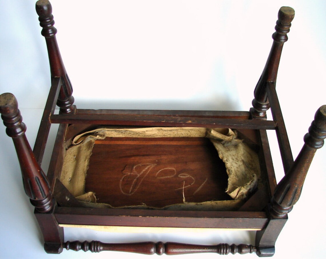 Vintage / Antique Wood Upholstered Vanity Stool / Bench Etsy