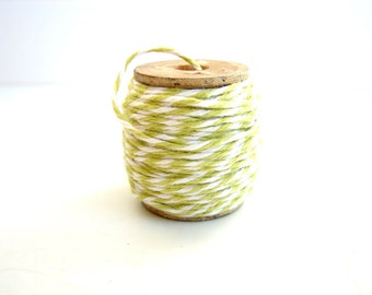 Spring Green and White Bakers Twine (10 yards) on Vintage Spool - Gift Wrapping, Crafts, and more