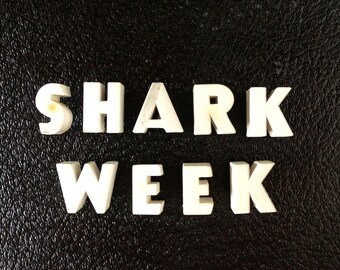 Vintage White Ceramic Push Pins "SHARK WEEK" (9 pins) - Bulletin Board Decor, Altered Art Supply, and more