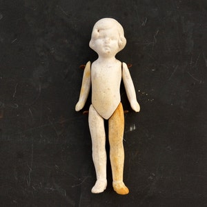 Vintage / Antique Jointed Bisque Doll with Molded Hair, Made in Germany, Numbered, 4&quot; tall (c.1860s) N2 - Collectible Frozen Charlotte Doll
