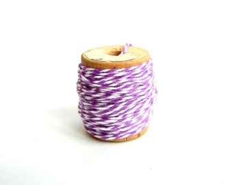 Plum Perfect, Purple and White Bakers Twine (10 yards) on Vintage Spool - Gift Wrapping, Crafts, and more