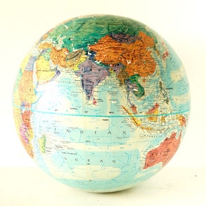 Vintage Replogle Mark of the Master World Globe with Blue Oceans, 12 diameter c.1958 Hard to Find Collectible, Home Decor image 4