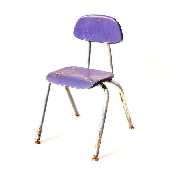 Vintage School Chair in Chippy Purple - Home Decor, Plant Stand, Side Table, and more