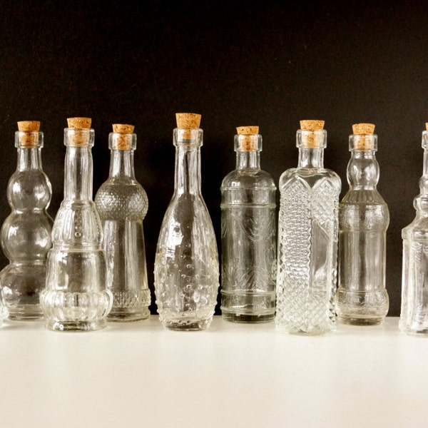 Decorative Clear Glass Bottles with Corks, 5" tall (Set of 10) - Small bottles that are perfect for spices, bath salts,  DIY wedding vases