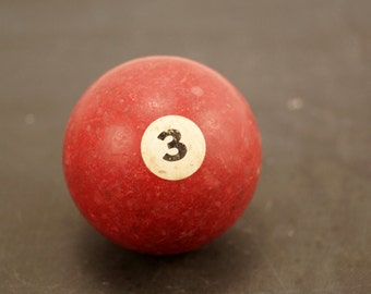 Vintage / Antique Clay Billiard Ball Red Number 3, Standard Pool Ball Size (c.1910s) - Collectible, Home Decor, Altered Art