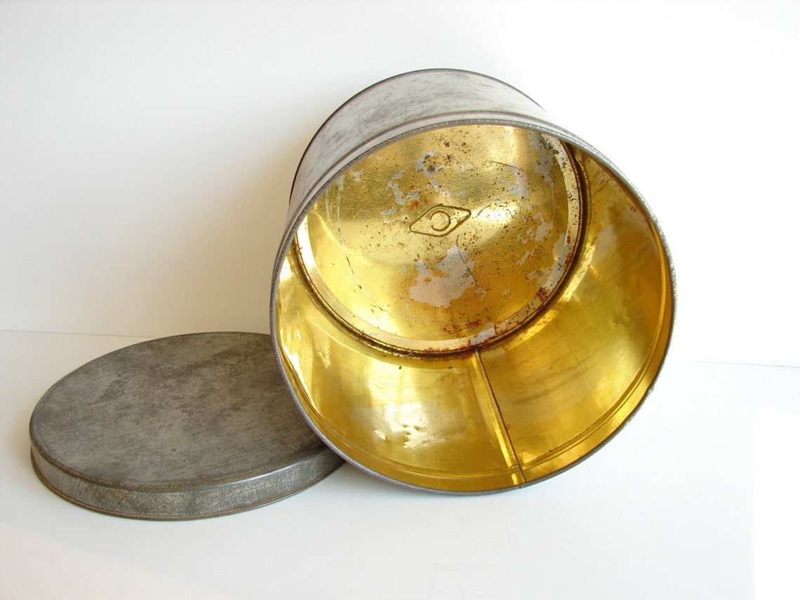 Vintage Large Metal Tin / Canister with Lid Industrial Etsy