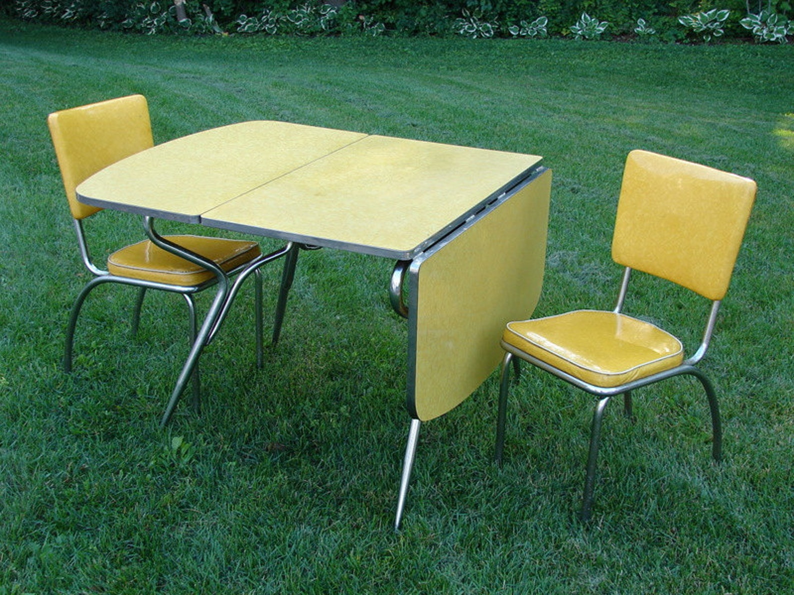 Vintage Yellow DropLeaf Formica Table and Two Yellow Vinyl Etsy