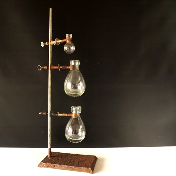 Vintage / Antique Industrial Cast Iron Lab Stand with 3 Clamps (26.5 inches tall) - Industrial Vase, Science Decor
