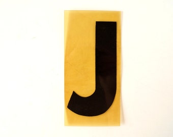 Vintage Industrial Marquee Sign Letter "J", Black on Yellow Flexible Plastic (7 inches tall) - Industrial Decor, Art Assemblage Supply