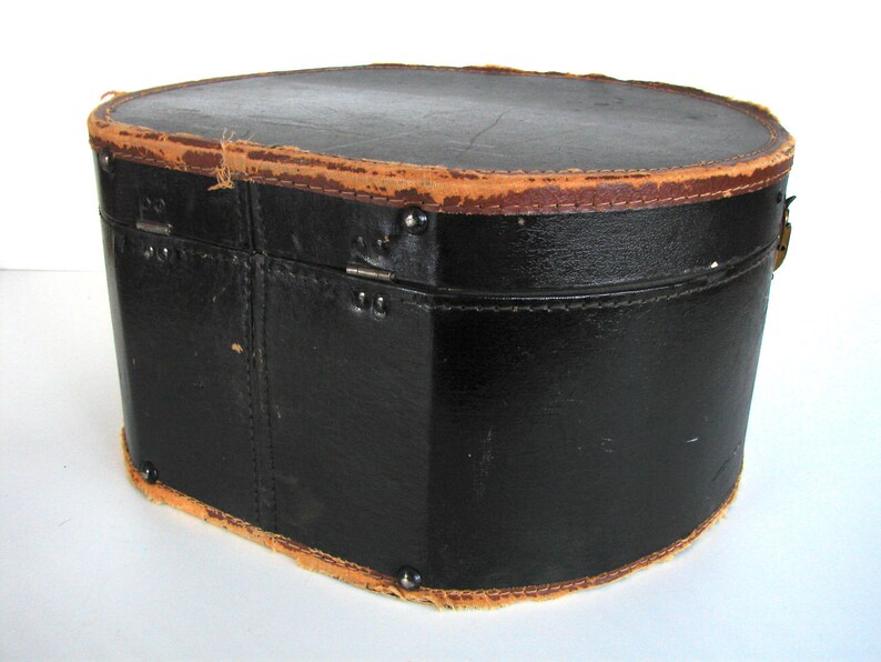Vintage / Antique Black Leather Hat Box circa.1920s Travel Etsy