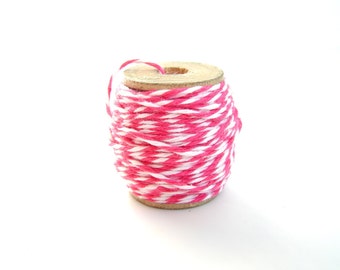 Rosy Cheeks Pink and White Bakers Twine (10 yards) on Vintage Spool - Gift Wrapping, Crafts, and more