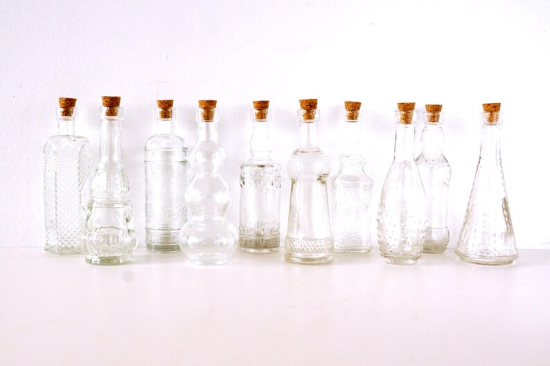 Decorative Clear Glass Bottles with Corks 5 tall Set Etsy