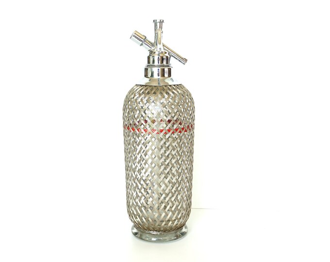Vintage Wire Mesh Seltzer Bottle, Sparklets New York, Bottle Made in England Perfect Bar Decor