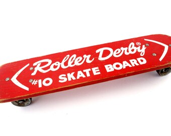 Vintage Roller Derby Skate Board in Red, Wood Skateboard with Steel Wheels (c.1950s) - Collectible, Unique Shelf, Retro Toy Collectible
