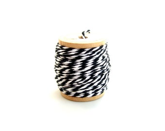 Classic Black and White Bakers Twine (10 yards) on Vintage Spool - Gift Wrapping, Crafts, and more