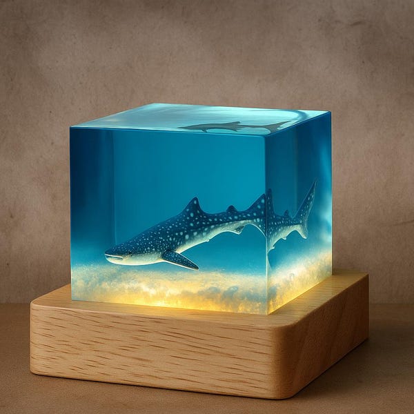 Resin Cube Lamp with Whale Shark handmade