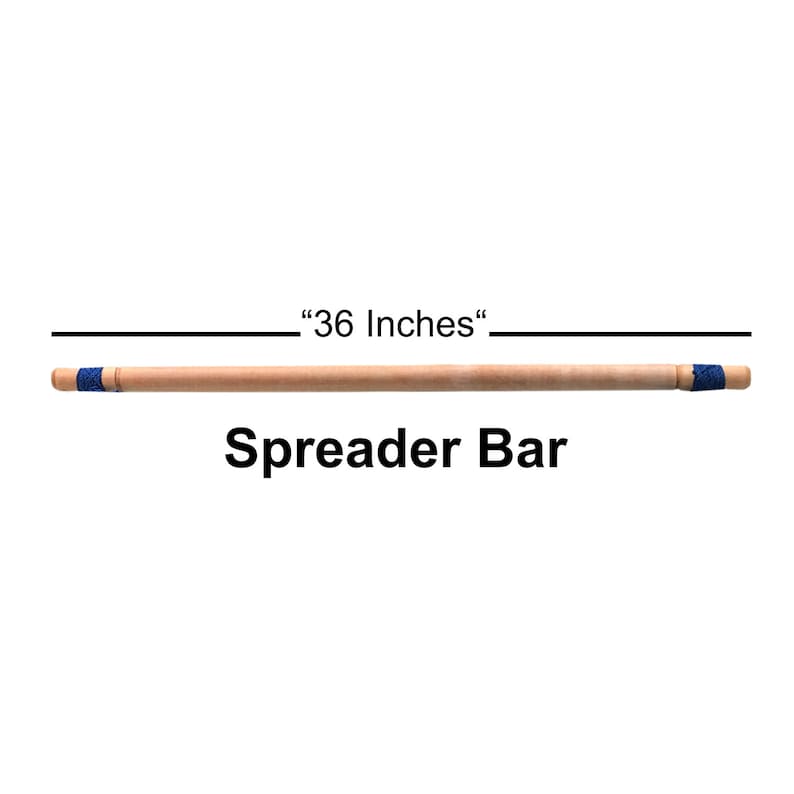 Może przedstawiać: Drewniana rozp&oacute;rka z niebieską taśmą na końcach, o długości 91,44 cm. Pod rozp&oacute;rką napis "Spreader Bar".