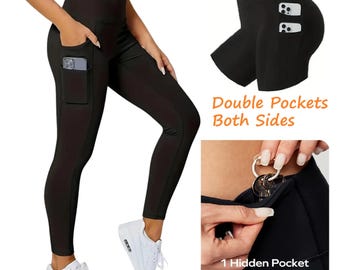 High Waist Yoga Leggings for Women – Stretch Workout Tights | Gym Fitness Pants | Indoor Outdoor Activewear Double Sided Pockets