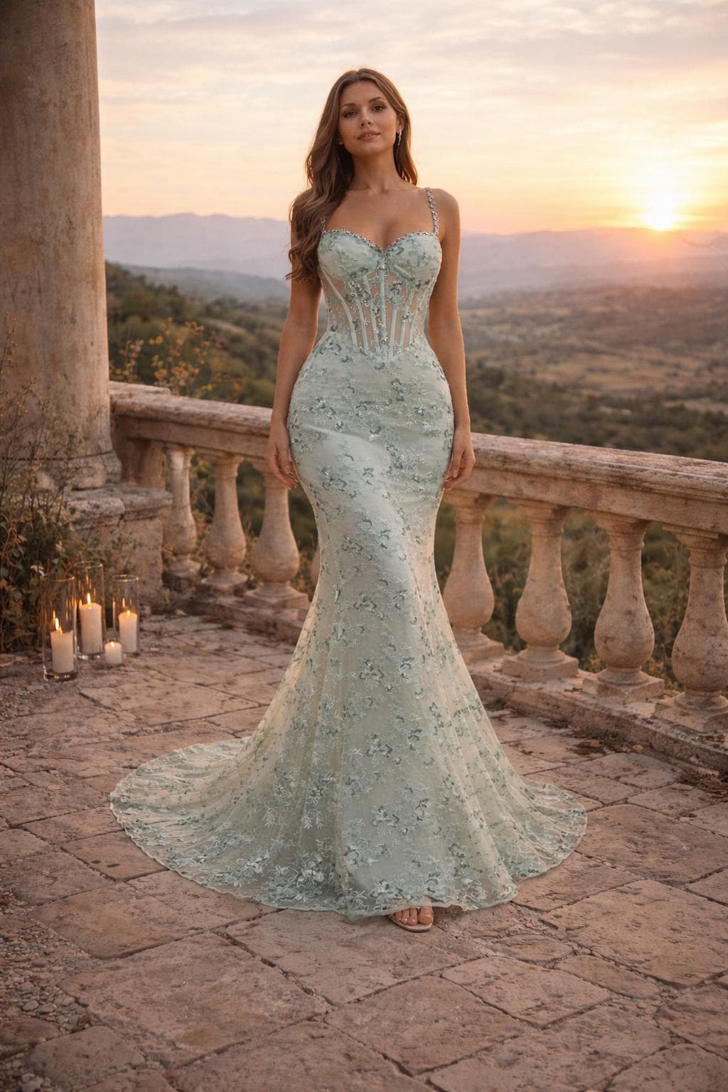 blue dress for baby girl Wedtrend Women Dusty Sage Long Bridesmaid Dress with Slit A Line Corset Tiered Print & Floral Wedding Guest Dress, Dusty Sage / US6