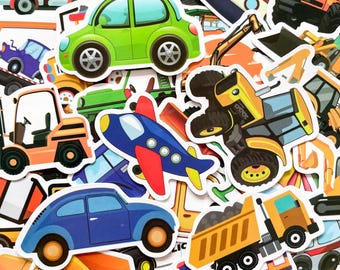 Pakiet 50 losowych naklejek z pojazdami z kreskówek, urocze naklejki z pojazdami budowlanymi dla dzieci, wodoodporne naklejki do dziennika, albumu ze zdjęciami, rękodzieła DIY