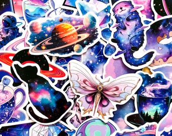 50 Random Galaxy Stickers Pack, Space and Stars Stickers, Planet Aesthetic Stickers, Waterproof Stickers for Journal, Scrapbook, DIY Crafts