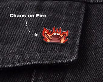 Chaos on Fire Enamel Pins - Funny Cartoon Pins for Bags, Meme Backpack Pins, Cute Pins Gift for Friends, Pins and Badges, Humor Enamel Pin