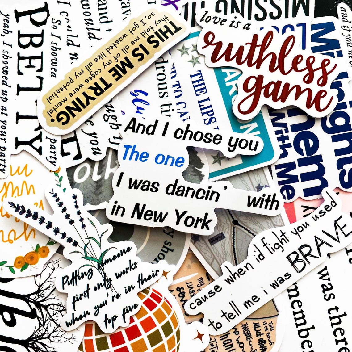 Sticker Lyrics 50 Random Taylor Lyric Stickers Pack, Handwritten Song Lyric Stickers ...