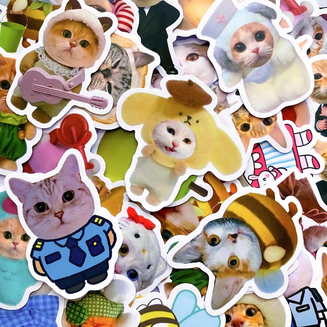 Sticker Cat. Random 50 Random Dressed-up Cat Stickers Pack, Funny Kitty Stickers for Cat ...
