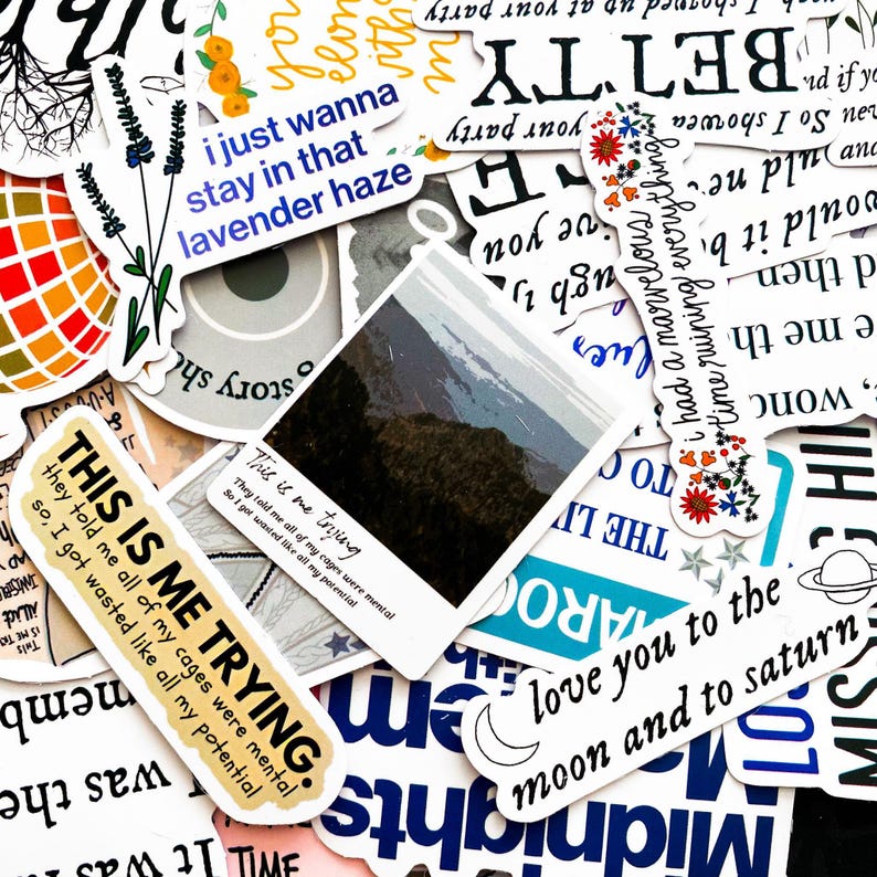 Song Reference Sticker 50 Random Taylor Lyric Stickers Pack, Handwritten Song Lyric Stickers ...