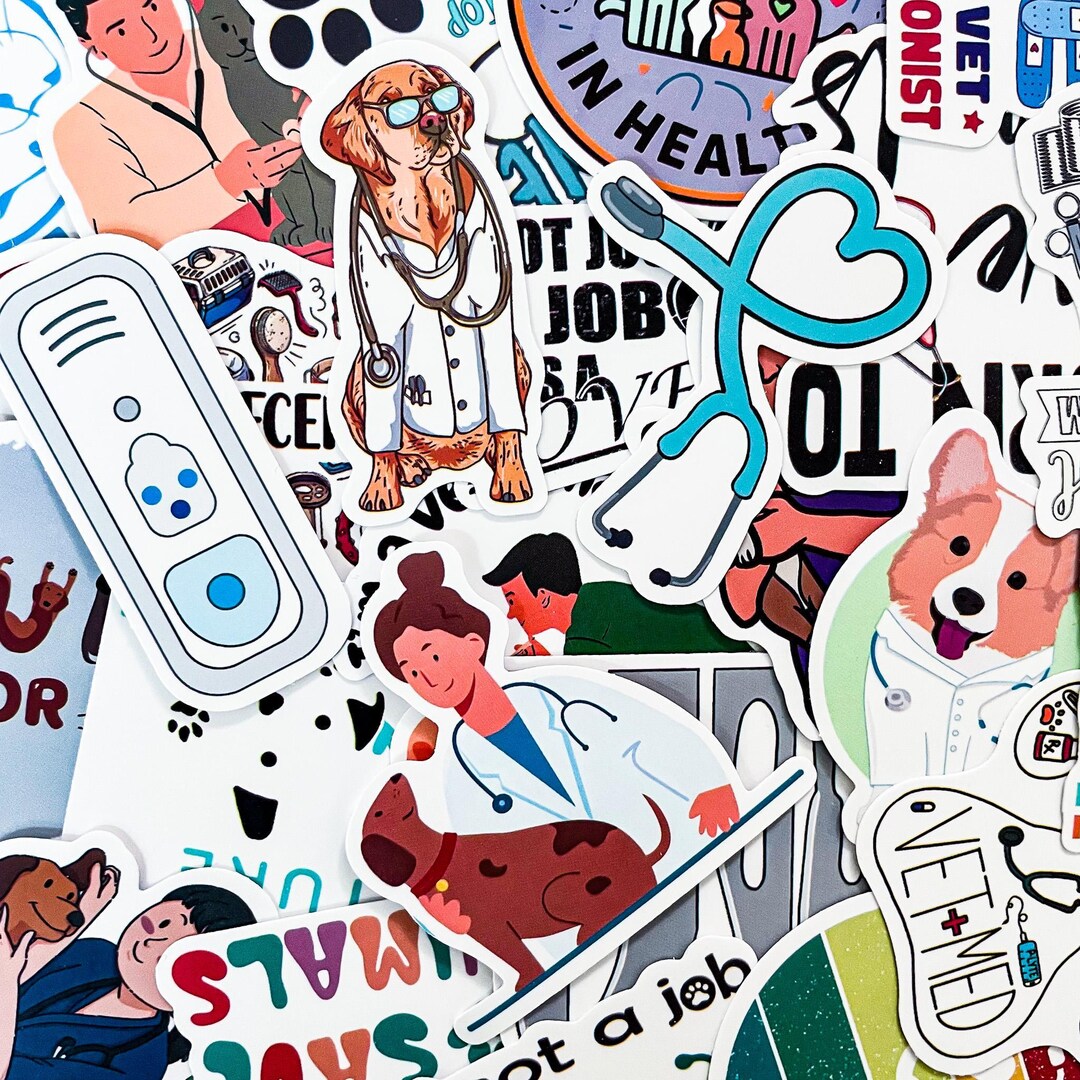 50 Random Veterinarian Stickers, Vet Tech Stickers, Pet Care Stickers ...